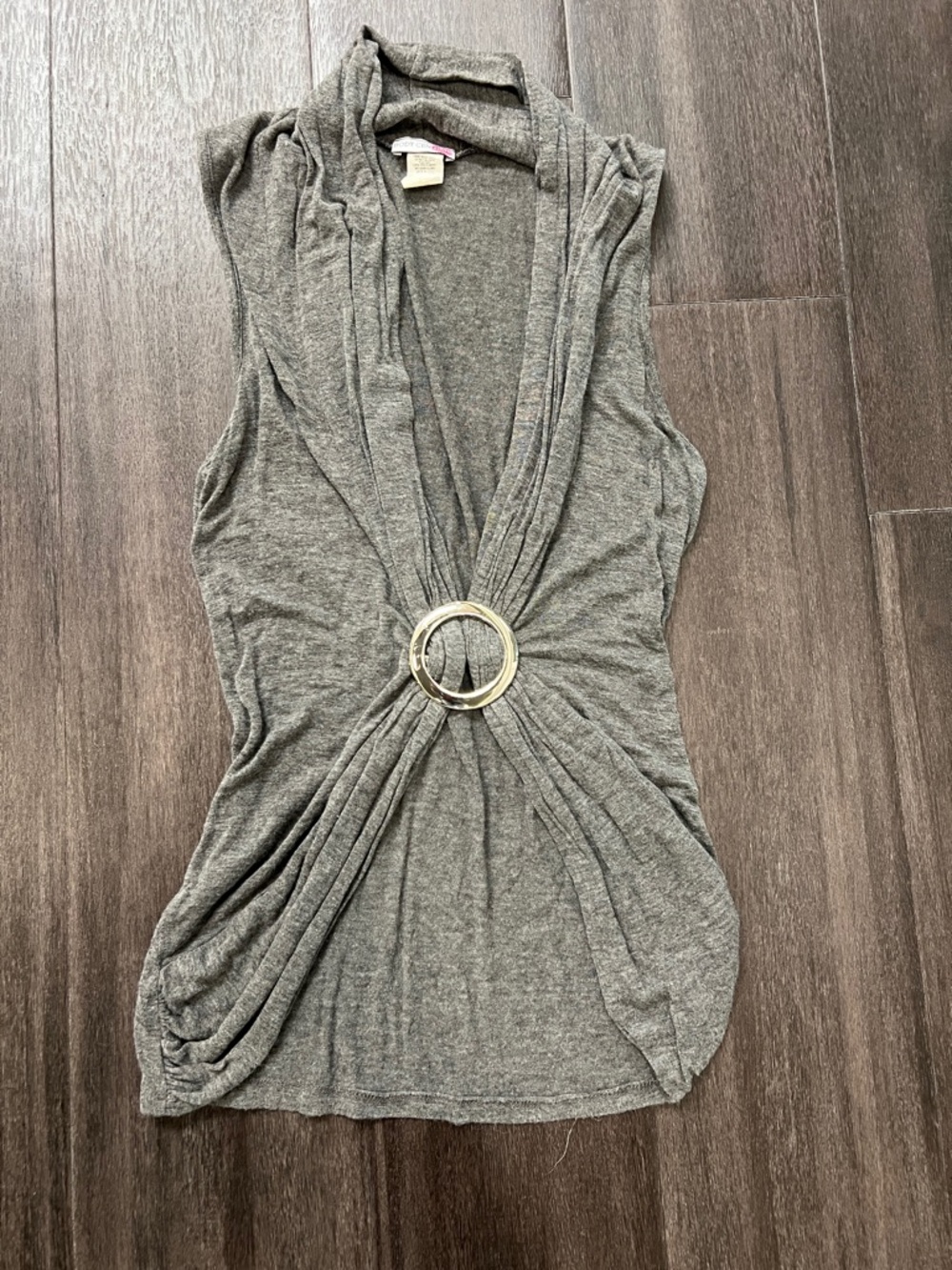 Sleeveless Grey Ring-Front Women's Top